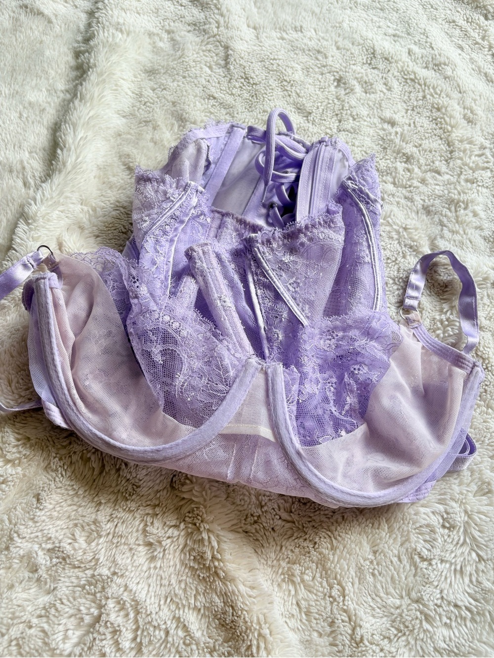 Victoria’s Secret Fairycore Whimsical lilac Lavender Pastel Purple Lace Corset - Picture 8 of 11